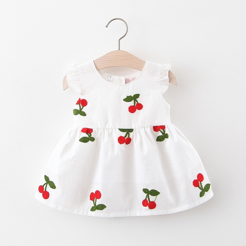 Vestido Infantil Bordado Cereja Morango