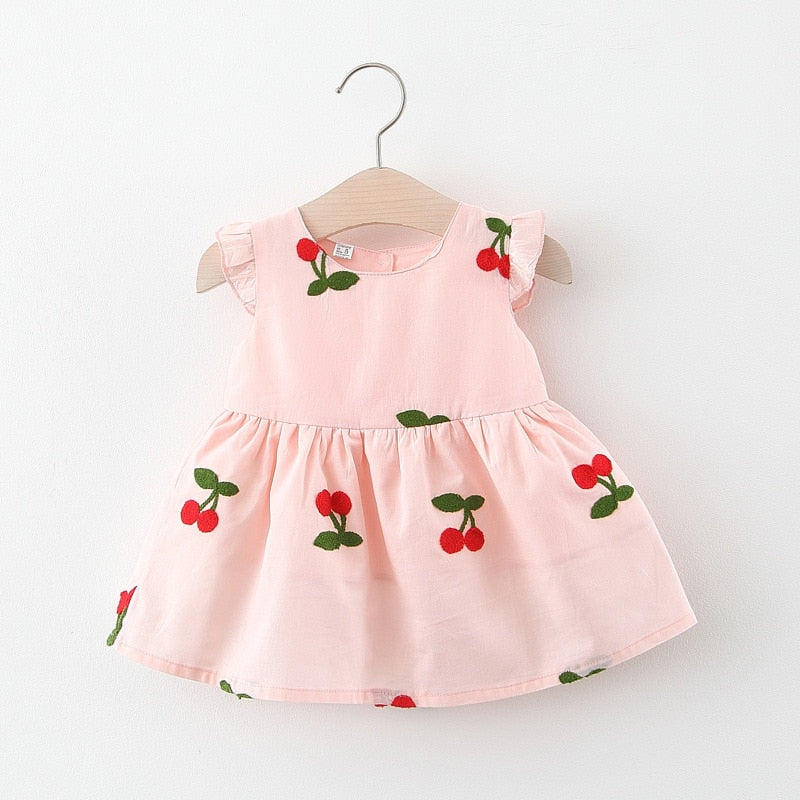 Vestido Infantil Bordado Cereja Morango