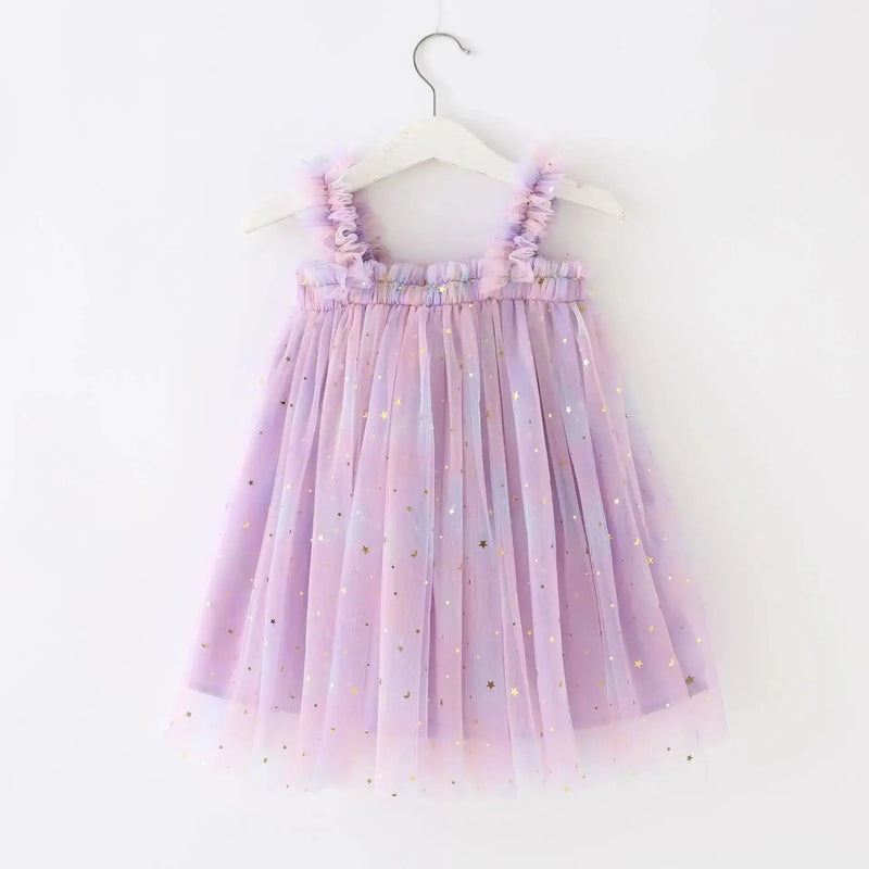 Vestido Infantil Tule Unicórnio Arco-íris